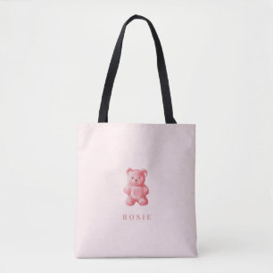 Personalised Watercolor Cute Pink Gummy Bear Tote Bag