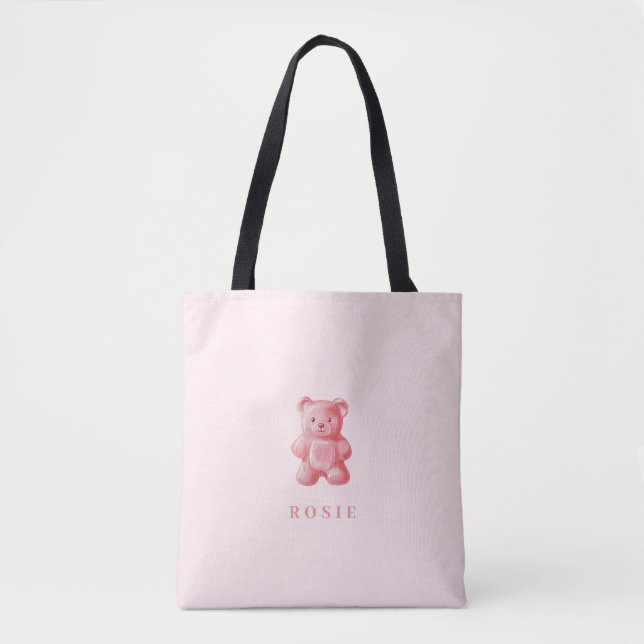 Personalised Watercolor Cute Pink Gummy Bear Tote Bag (Front)