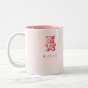 Personalised Watercolor Cute Pink Gummy Bear Two-Tone Coffee Mug