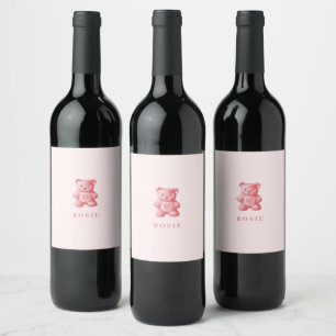 Personalised Watercolor Cute Pink Gummy Bear Wine Label