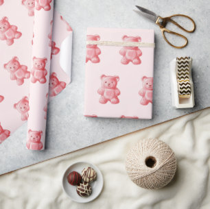 Personalised Watercolor Cute Pink Gummy Bear Wrapping Paper