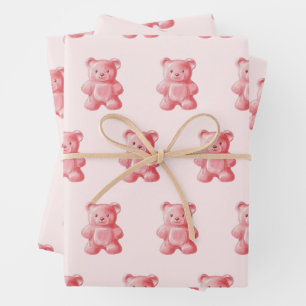 Personalised Watercolor Cute Pink Gummy Bear Wrapping Paper Sheet