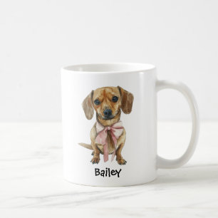 Personalised Watercolor Dachshund Coquette Bow Dog Coffee Mug