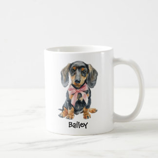 Personalised Watercolor Dachshund Dog Coquett Bow Coffee Mug