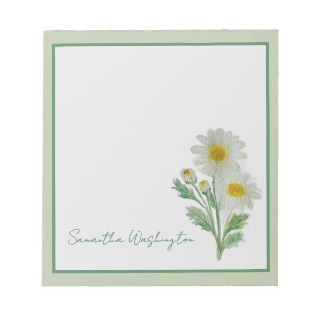 Personalised Watercolor Daisy Notepad (Front)