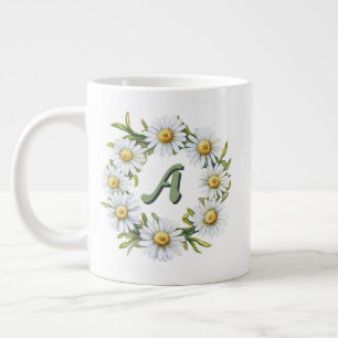 Personalised Watercolor Daisy Wreath with Custom N Large Coffee Mug