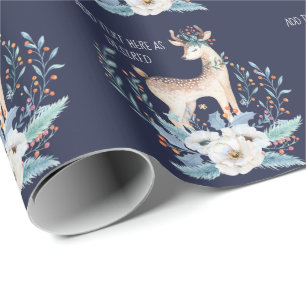 Personalised Watercolor Deer and Flowers Winter Bl Wrapping Paper