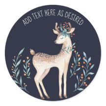 Personalised Watercolor Deer BLUE Flowers Winter