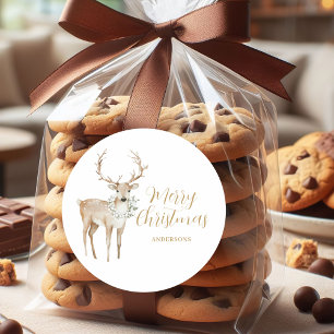 Personalised Watercolor Deer Christmas  Classic Round Sticker