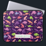 Personalised Watercolor Dinosaur Pattern Pink Kids Laptop Sleeve<br><div class="desc">Personalised Watercolor Dinosaur Pattern Pink Purple Girls Kids Laptop Case. Watercolor dinosaurs in green,  pink,  and purple on a dark purple background. www.SamAnnDesigns.com</div>