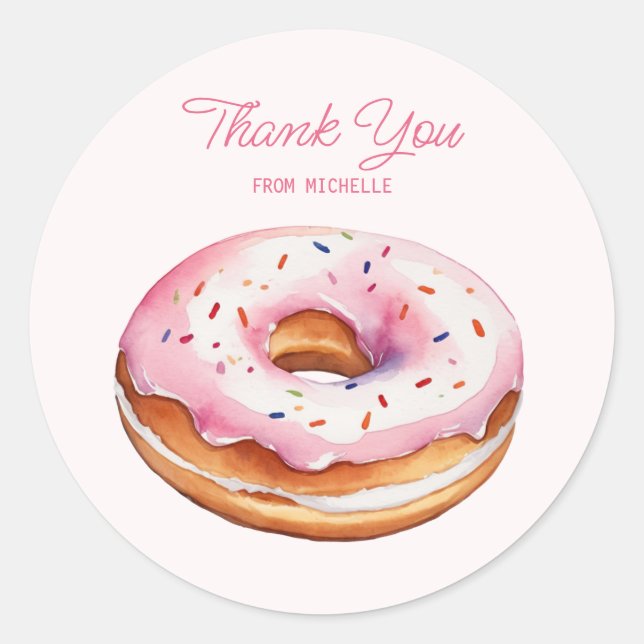 Personalised Watercolor Doughnut  Classic Round Sticker (Front)