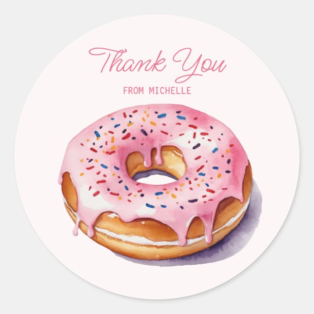 Personalised Watercolor Doughnut  Classic Round Sticker (Front)