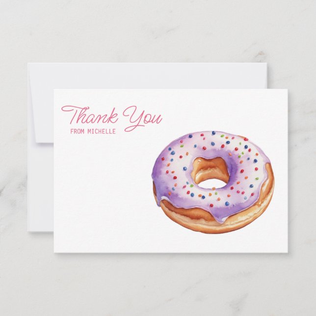 Personalised Watercolor Doughnut Thank You Cards   (Front)