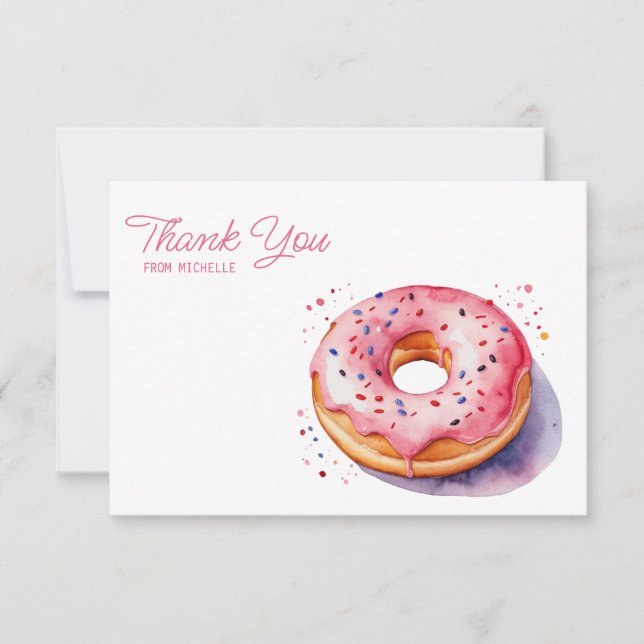 Personalised Watercolor Doughnut Thank You Cards   (Front)