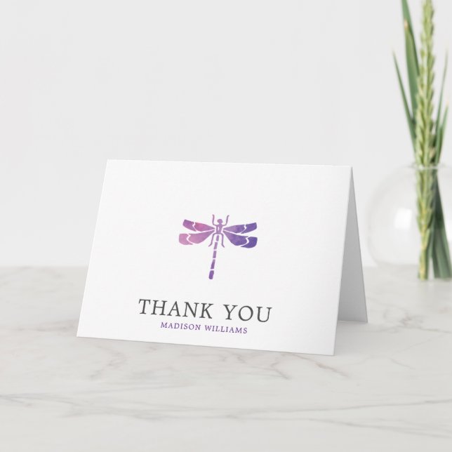 Personalised Watercolor Dragonfly Thank You Card (Front)