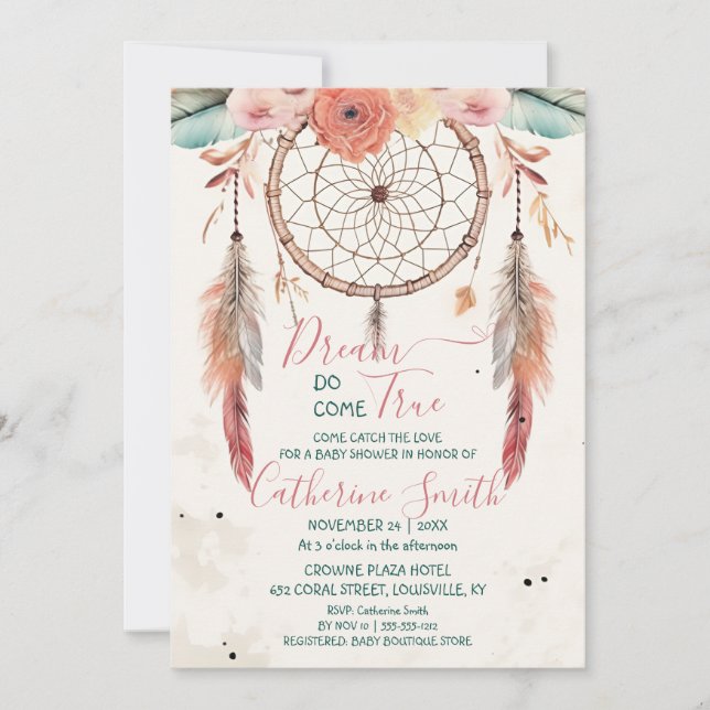 Personalised Watercolor Dreamcatcher Baby Shower  Invitation (Front)