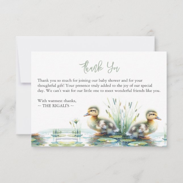 Personalised Watercolor Duck Thank You Card (Front)