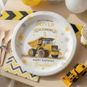 Personalised Watercolor Dump Truck Birthday Paper Plate