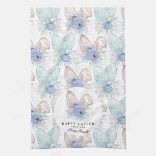 Personalised Watercolor Easter Bunny Ears Tea Towel