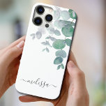 Personalised Watercolor Eucalyptus<br><div class="desc">Protect and decorate your iPhone with this elegant case.
It is decorated with watercolor eucalyptus leaves in soft shades of green on a white background.
Customise it with your name or monogram.
Original Watercolor © Michele Davies.</div>