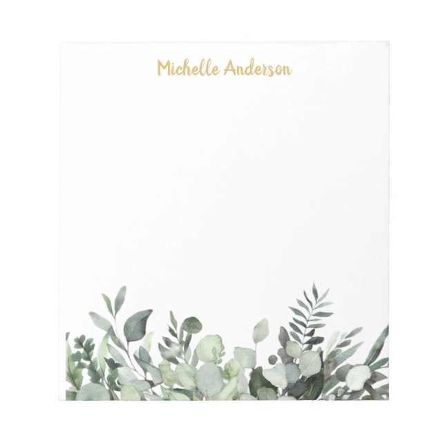 Personalised Watercolor Eucalyptus Greenery  Notepad (Front)