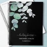 Personalised Watercolor Eucalyptus Jeweller 2025 Planner<br><div class="desc">This unique planner is decorated with watercolor eucalyptus leaves on a black background. 
Easily customisable.
Original Watercolor © Michele Davies.</div>