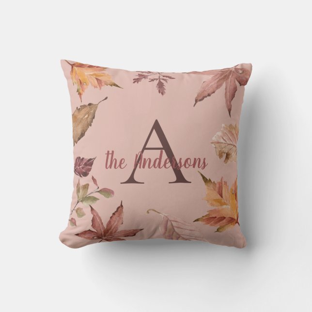 Personalised Watercolor Fall Leaves Cushion (Front)