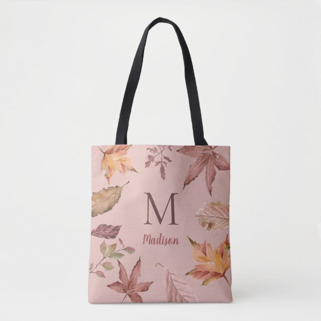 Personalised Watercolor Fall Leaves Tote Bag (Front)