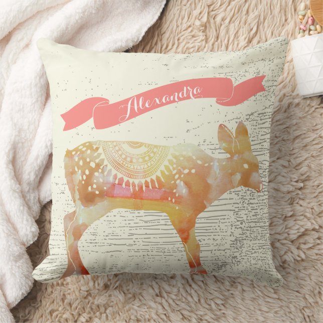 Personalised Watercolor Fawn Apricot Banner Cushion (Blanket)