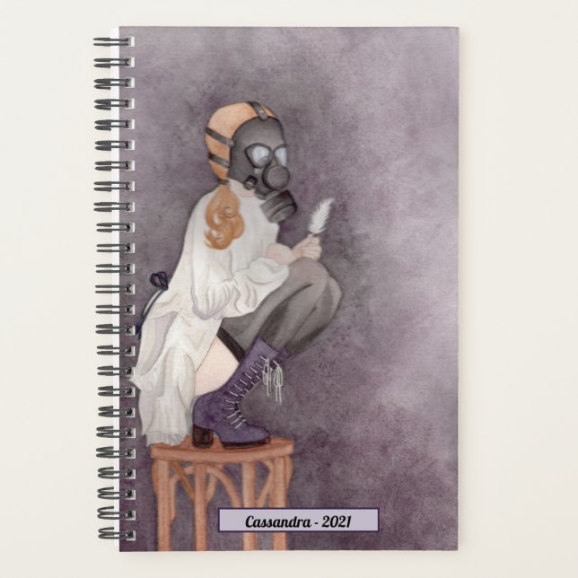 Personalised Watercolor Female Gas Mask Planner (Front)
