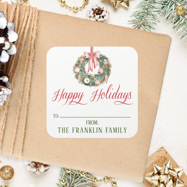 Personalised Watercolor Festive Christmas Gift Square Sticker (Creator Uploaded)