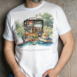Personalised watercolor Fishing Birthday Party T-Shirt