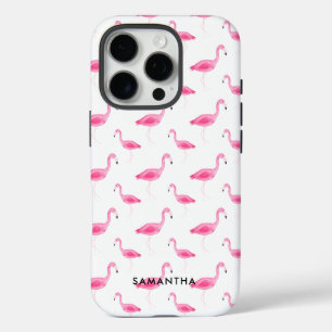 Personalised Watercolor Flamingo iPhone 16 Pro Case