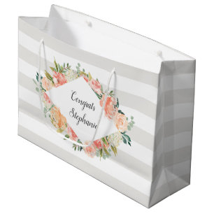Personalised Watercolor Floral and Stripes Pattern Large Gift Bag