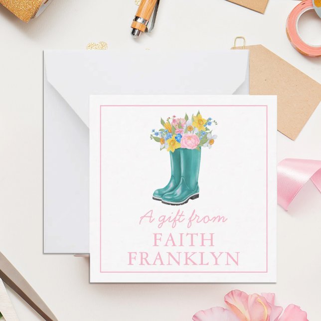 Personalised Watercolor Floral Boot Gift Enclosure Card (Creator Uploaded)