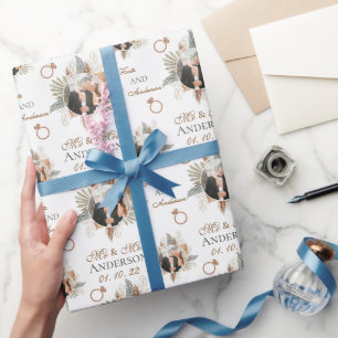 Personalised Watercolor Floral Bride & Groom  Wrapping Paper