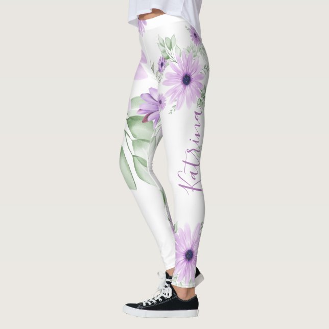 Personalised Watercolor Floral Leggings – Violet (Left)