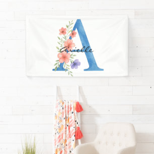 Personalised Watercolor Floral Letter A monogram Banner