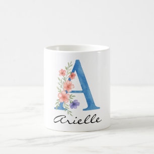 Personalised Watercolor Floral Letter A monogram Coffee Mug