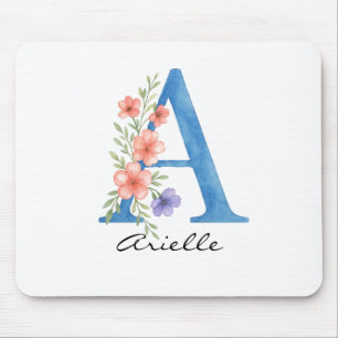 Personalised Watercolor Floral Letter A monogram Mouse Mat