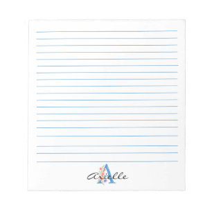 Personalised Watercolor Floral Letter A monogram Notepad