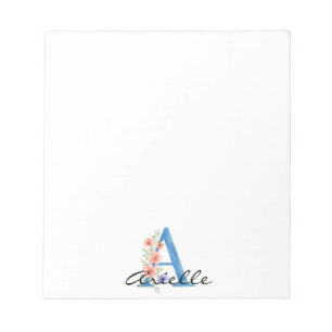 Personalised Watercolor Floral Letter A monogram Notepad