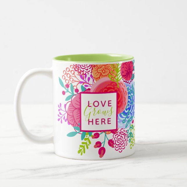 Personalised Watercolor Floral Love  Two-Tone Coffee Mug (Left)