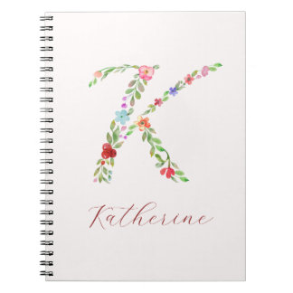 Personalised Watercolor Floral Monogram Letter K Notebook