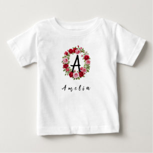 Personalised Watercolor Floral Monogram & Name Bab Baby T-Shirt