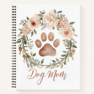 Personalised Watercolor Floral Paw Print Dog Mum Notebook