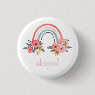 Personalised Watercolor Floral Rainbow Monogram 3 Cm Round Badge