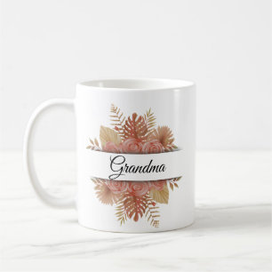 Personalised watercolor floral script grandma phot coffee mug