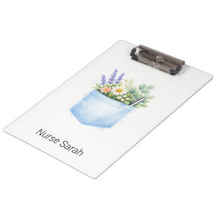 Personalised Watercolor Floral Scrubs Pocket Clipboard