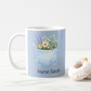 Personalised Watercolor Floral Scrubs Pocket Nurse Coffee Mug